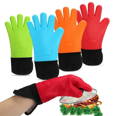 Limpieza fácil de la abertura del silicón de la mano de los guantes del diseño lateral largo de alta temperatura de la manga