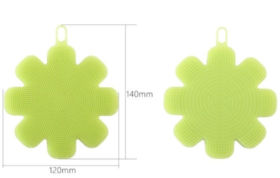 Esponja del cepillo del lavado del silicón de la categoría alimenticia de la forma de la flor para los platos y la fruta de limpieza