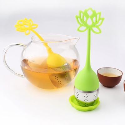 Tamiz del té del silicón de la categoría alimenticia de la forma de la flor de Lotus con el logotipo de la impresión