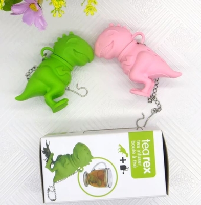 El dinosaurio formó la bolsita de té libre del silicón del diseño BPA FDA con el paquete de la caja