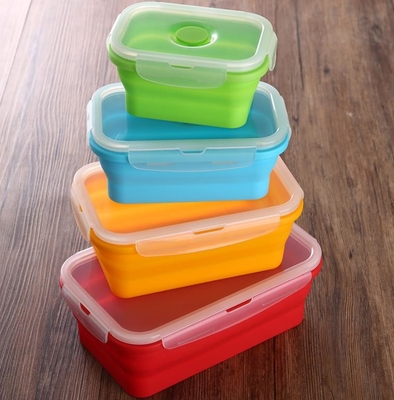 Sistema de la fiambrera plegable del silicón del contenedor de almacenamiento FDA de la comida del silicón 4 para los niños