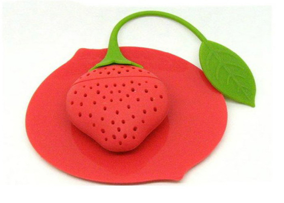 Forma linda de la fresa de la categoría alimenticia del silicón del tenedor por encargo de la bolsita de té